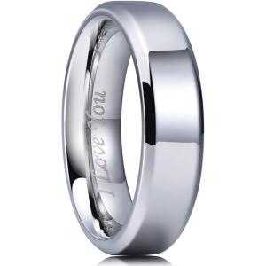 King Will 316L Stainless Steel Wedding Ring for Men Women, 2mm-8mm Width Black/Silver/Gold Wdding Band Laser I Love You Multic Style,Comfort Fit Size 4-16(Silver 6mm Polished)