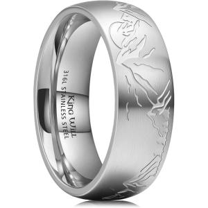 King Will 316L Stainless Steel Wedding Ring for Men Women-6/8mm Nature Collection with Mountain, Waves, Sunrise, Forest Pattern Multicolor Available Comfort Fit Size 7-14(B-Sliver+Mountain and Sunrise)