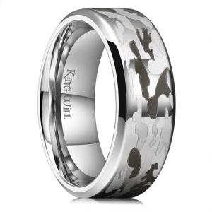 King Will 316L Stainless Steel Wedding Ring for Men Women-6/8mm Nature Collection with Mountain, Waves, Sunrise, Forest Pattern Multicolor Available Comfort Fit Size 7-14(C-Camo)