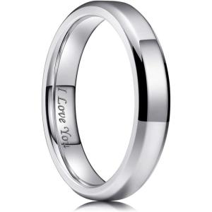 King Will 4mm Stainless Steel Ring Polished Plain Beveled Edge Wedding Band Laser Etched I Love You 6