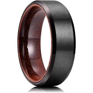 King Will 6/8mm Wedding Band for Men, Silver/Black Hammered Titanium Wedding Ring Inlaid Wood Inner Hole, Wedding Band for Men Matte Brushed Comfort Fit 7-14(A-8mm)