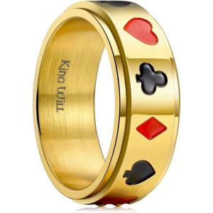 King Will 6mm 7mm 8mm Silver Black Stainless Steel Ring Spinner Ring Anxiety Relief Wedding Ring For Men Women Forest Elk Deer Family/Moon Star/Skull Head/Evil Eye/Poker Pattern Size 7-14(Poker)