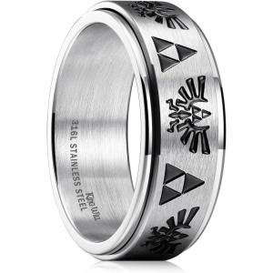 King Will 6mm 7mm 8mm Silver Black Stainless Steel Ring Spinner Ring Anxiety Relief Wedding Ring For Men Women Forest Elk Deer Family/Moon Star/Skull Head/Evil Eye/Poker Pattern Size 7-14(Zelda)