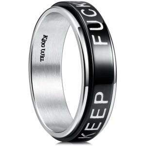 King Will 6mm 7mm 8mm Silver Black Stainless Steel Ring Spinner Ring Anxiety Relief Wedding Ring For Men Women Forest Elk Deer Family/Moon Star/Skull Head/Evil Eye/Poker Pattern Size 7-14(Keep Going)