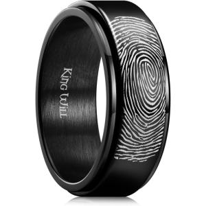 King Will 6mm 7mm 8mm Silver Black Stainless Steel Ring Spinner Ring Anxiety Relief Wedding Ring For Men Women Forest Elk Deer Family/Moon Star/Skull Head/Evil Eye/Poker Pattern Size 7-14(Fingerprint)