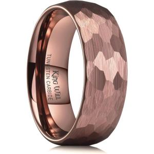 King Will 6mm 8mm Men’s Tungsten Carbide Wedding Ring Hammered Groove Wedding Band Mens Two Tone Black/Silver/Gold/Brown Engagement Ring for Men and Women Matte Brushed Finish Comfort Fit Size 6-14(Brown 8mm)
