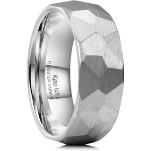 King Will 6mm 8mm Men’s Tungsten Carbide Wedding Ring Hammered Groove Wedding Band Mens Two Tone Black/Silver/Gold/Brown Engagement Ring for Men and Women Matte Brushed Finish Comfort Fit Size 6-14(Silver 8mm)