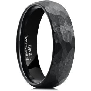 King Will 6mm 8mm Men’s Tungsten Carbide Wedding Ring Hammered Groove Wedding Band Mens Two Tone Black/Silver/Gold/Brown Engagement Ring for Men and Women Matte Brushed Finish Comfort Fit Size 6-14(6mm black)