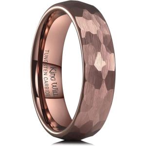 King Will 6mm 8mm Men’s Tungsten Carbide Wedding Ring Hammered Groove Wedding Band Mens Two Tone Black/Silver/Gold/Brown Engagement Ring for Men and Women Matte Brushed Finish Comfort Fit Size 6-14(Brown 6mm)