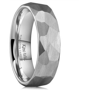 King Will 6mm 8mm Men’s Tungsten Carbide Wedding Ring Hammered Groove Wedding Band Mens Two Tone Black/Silver/Gold/Brown Engagement Ring for Men and Women Matte Brushed Finish Comfort Fit Size 6-14(Silver 6mm)