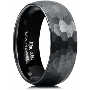 King Will 6mm 8mm Men’s Tungsten Carbide Wedding Ring Hammered Groove Wedding Band Mens Two Tone Black/Silver/Gold/Brown Engagement Ring for Men and Women Matte Brushed Finish Comfort Fit Size 6-14(8mm black)