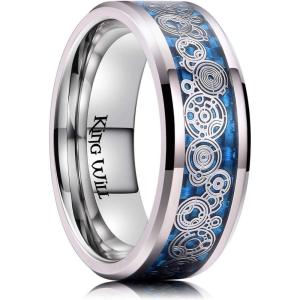 King Will 6mm 8mm Silver Rose Gold Titanium Spinner Ring Fidget Anxiety Ring for Men High Polished Dice Pattern/Lord’s Prayer Comfort Ring(Concentric Circles)