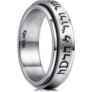 King Will 6mm 8mm Silver Rose Gold Titanium Spinner Ring Fidget Anxiety Ring for Men High Polished Dice Pattern/Lord’s Prayer Comfort Ring(Engrave)