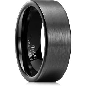 King Will 6mm 8mm Tungsten Wedding Rings for Men Black/Silver/Gunmetal Plated Pipe Cut Brushed Men’s Wedding Band Gifts for Him Size 7-14 Comfort Fit(A-Black 8mm)