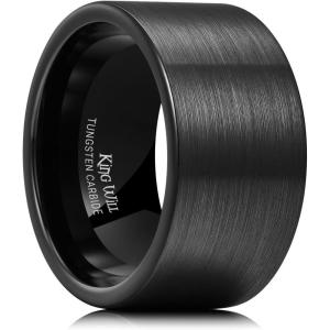 King Will 6mm 8mm Tungsten Wedding Rings for Men Black/Silver/Gunmetal Plated Pipe Cut Brushed Men’s Wedding Band Gifts for Him Size 7-14 Comfort Fit(A-Black 12mm)