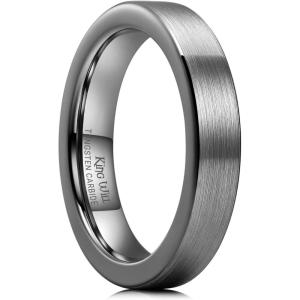 King Will 6mm 8mm Tungsten Wedding Rings for Men Black/Silver/Gunmetal Plated Pipe Cut Brushed Men’s Wedding Band Gifts for Him Size 7-14 Comfort Fit(A-Gunmetal Grey 4mm)