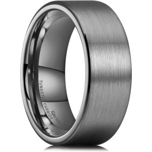 King Will 6mm 8mm Tungsten Wedding Rings for Men Black/Silver/Gunmetal Plated Pipe Cut Brushed Men’s Wedding Band Gifts for Him Size 7-14 Comfort Fit(A-Gunmetal Grey 8mm)