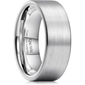 King Will 6mm 8mm Tungsten Wedding Rings for Men Black/Silver/Gunmetal Plated Pipe Cut Brushed Men’s Wedding Band Gifts for Him Size 7-14 Comfort Fit(A-Silver 8mm)