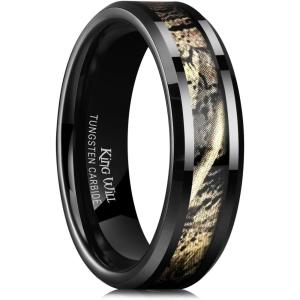 King Will 6mm Mens Black Camo Tungsten Carbide Ring Camouflage Comfort Fit Wedding Band 11.5