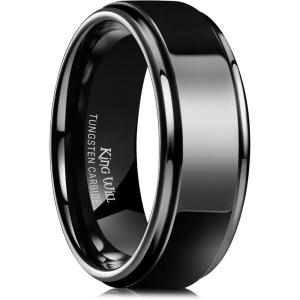 King Will 8mm Black Silver Mens Polished Tungsten Wedding Rings High Polish Surface Wedding Band Blue Silver Step Edge Comfort Fit(black)