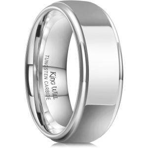 King Will 8mm Black Silver Mens Polished Tungsten Wedding Rings High Polish Surface Wedding Band Blue Silver Step Edge Comfort Fit(silver-all)