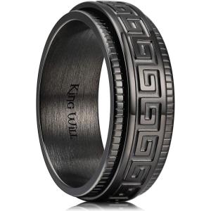 King Will 8mm Black Spinner Stainless Steel Ring Fidget Anxiety Ring for Men with Greek Key/Viking Pattern/Roman Numerals/Hammered Design(Black key)