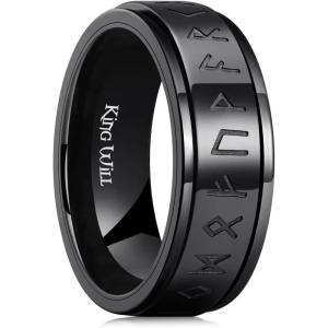 King Will 8mm Black Spinner Stainless Steel Ring Fidget Anxiety Ring for Men with Greek Key/Viking Pattern/Roman Numerals/Hammered Design(Black viking)