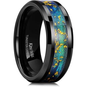 King Will 8mm Black/Gold Tungsten Rings, Men’s Wedding Rings Inlay Beveled Edge Ring for Men Women Comfort Fit, Durable(Blue&Green&Gold)