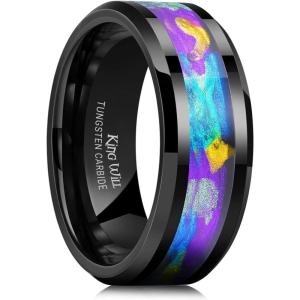 King Will 8mm Black/Gold Tungsten Rings, Men’s Wedding Rings Inlay Beveled Edge Ring for Men Women Comfort Fit, Durable(Purple&Bluegreen&Yellow)