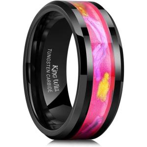 King Will 8mm Black/Gold Tungsten Rings, Men’s Wedding Rings Inlay Beveled Edge Ring for Men Women Comfort Fit, Durable(Red&Yellow&Pink)