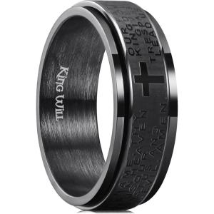 King Will 8mm Black/Gold/Silver Stainless Steel Ring Lord’s Prayer Rotatable Ring Men Wedding Band Rings Comfort Fit(Black)