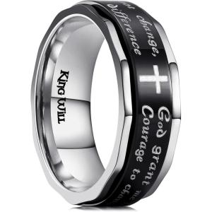 King Will 8mm Black/Gold/Silver Stainless Steel Ring Lord’s Prayer Rotatable Ring Men Wedding Band Rings Comfort Fit(cross black)