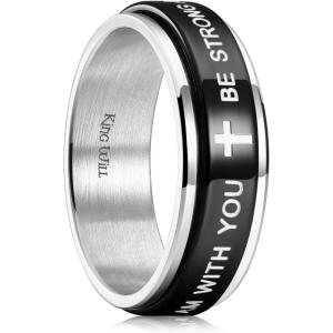 King Will 8mm Black/Gold/Silver Stainless Steel Ring Lord’s Prayer Rotatable Ring Men Wedding Band Rings Comfort Fit(cross black silver)