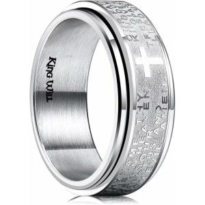 King Will 8mm Black/Gold/Silver Stainless Steel Ring Lord’s Prayer Rotatable Ring Men Wedding Band Rings Comfort Fit(silver)