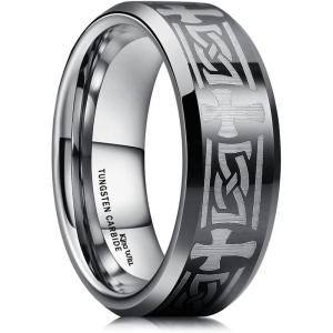 King Will 8mm Black/Silver/Blue Mens Tungsten Carbide Ring Laser Celtic Knot/Wolf Head/Dragon Polish Edge Wedding Band Comfort Fit(8mm)