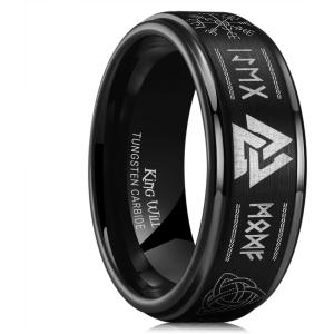 King Will 8mm Black/Silver/Blue Mens Tungsten Carbide Ring Laser Celtic Knot/Wolf Head/Dragon Polish Edge Wedding Band Comfort Fit(Black)