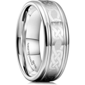 King Will 8mm Black/Silver/Blue Mens Tungsten Carbide Ring Laser Celtic Knot/Wolf Head/Dragon Polish Edge Wedding Band Comfort Fit(Celtic Knot)