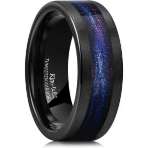 King Will 8mm Mens Tungsten Wedding Band Gorgeous Golden/Silver/Brown Flat Pipe Cut Carbide Ring Yellow/White/Mocha Green Sand Inlay Men’s Engagement Ring Matte Brushed Finish Comfort Fit Size 7-14(Black-Purple Blue Sand Inlay)
