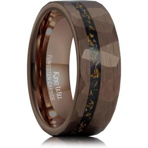 King Will 8mm Tungsten Carbide Opal Rings For Men Black Wedding Band Blue Opal Inlay Brushed Hammered Promise Rings Comfort Fit Size 7-14(Brown)