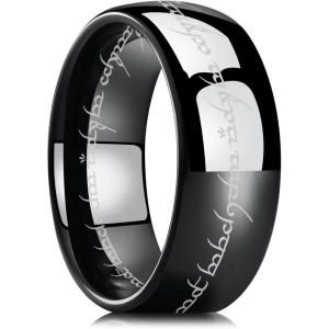 King Will 8mm Tungsten Carbide Ring for Men Black/Silver/Gold Plated Wedding Bands High Polished Beveled Edge Comfort Fit(Black)