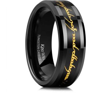 King Will 8mm Tungsten Carbide Ring for Men Black/Silver/Gold Plated Wedding Bands High Polished Beveled Edge Comfort Fit(Black&Gold)