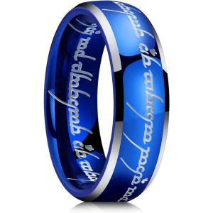 King Will 8mm Tungsten Carbide Ring for Men Black/Silver/Gold Plated Wedding Bands High Polished Beveled Edge Comfort Fit(Blue)
