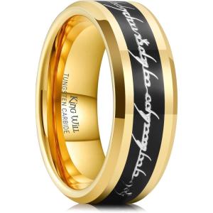 King Will 8mm Tungsten Carbide Ring for Men Black/Silver/Gold Plated Wedding Bands High Polished Beveled Edge Comfort Fit(gold & black & gunmetal)
