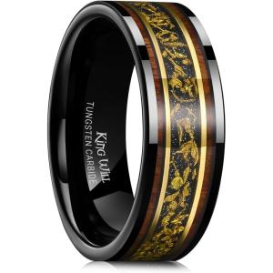 King Will 8mm Wooden Wedding Band Celtic Deer Mens Rings Engagement Ring Anniversary Couple Bands Set Comfort Fit Size 6-14(Black & Gold)