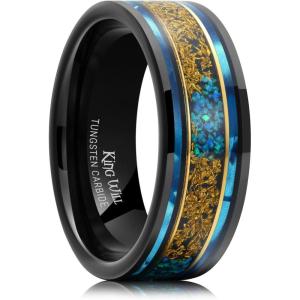 King Will 8mm Wooden Wedding Band Celtic Deer Mens Rings Engagement Ring Anniversary Couple Bands Set Comfort Fit Size 6-14(Blue & Copper & Opal)