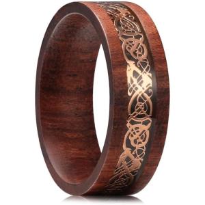 King Will 8mm Wooden Wedding Band Celtic Deer Mens Rings Engagement Ring Anniversary Couple Bands Set Comfort Fit Size 6-14(Dragon)