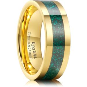 King Will 8mm Wooden Wedding Band Celtic Deer Mens Rings Engagement Ring Anniversary Couple Bands Set Comfort Fit Size 6-14(Gold-8mm)