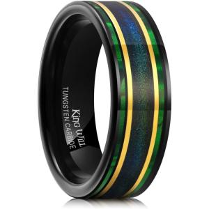 King Will 8mm Wooden Wedding Band Celtic Deer Mens Rings Engagement Ring Anniversary Couple Bands Set Comfort Fit Size 6-14(Green & Blue Green)