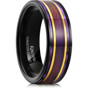 King Will 8mm Wooden Wedding Band Celtic Deer Mens Rings Engagement Ring Anniversary Couple Bands Set Comfort Fit Size 6-14(Purple & Blue Purple Orange)