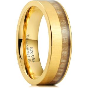King Will 8mm Wooden Wedding Band Celtic Deer Mens Rings Engagement Ring Anniversary Couple Bands Set Comfort Fit Size 6-14(SS-Gold-6mm)